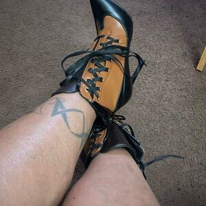Elegant Black and Tan Lace-Up Women's Boots